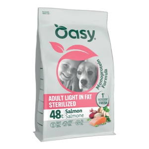 OASY Mono Adult Light in Fat Sterilized - losos monoproteinska suha hrana za sterilisane pse 2kg