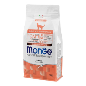 Monge Natural Superpremium Monoprotein Adult > 12 losos suha hrana za mačke 1,5kg