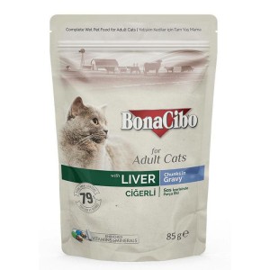 BonaCibo Chunks in Gravy Liver jetra hrana za mačke 85 g