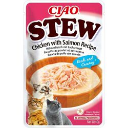 Ciao Stew Chicken piletina i losos poslastica za mačke 40g